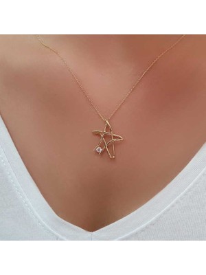 Engingold 14 Ayar Altın Tektaş Yıldız Figürlü Kolye