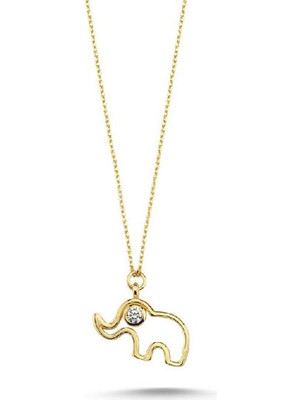 Engingold 14 Ayar Altın Taşlı Fil Kolye