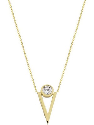 Engingold 14 Ayar Altın Tektaş Geometrik Kolye