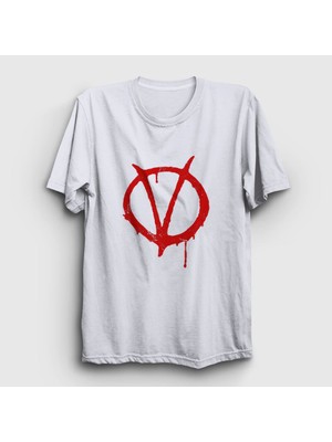 Presmono Unisex Beyaz Logo Film V For Vendetta T-Shirt