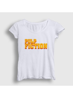Presmono Kadın Beyaz Logo Film Pulp Fiction T-Shirt