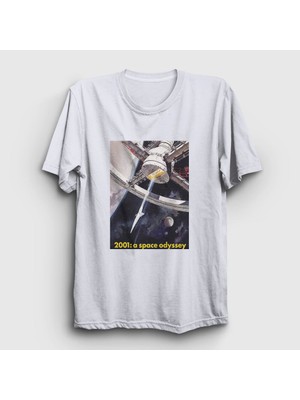 Presmono Unisex Beyaz Space Station Film 2001 A Space Odyssey T-Shirt