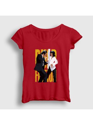 Presmono Kadın Kırmızı Dance V2 Film Pulp Fiction T-Shirt