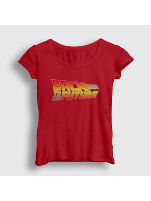 Presmono Kadın Kırmızı Logo Film Geleceğe Dönüş Back To The Future T-Shirt