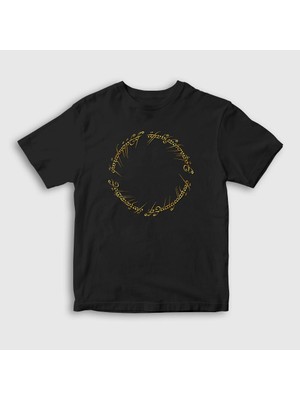 Presmono Unisex Çocuk Siyah Script Yüzüklerin Efendisi The Lord Of The Rings T-Shirt