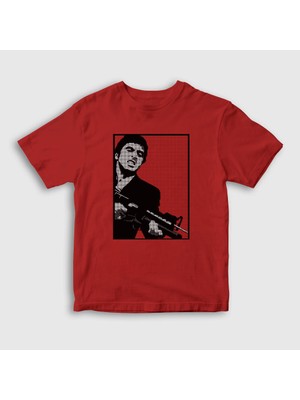 Presmono Unisex Çocuk Kırmızı Fire Film Scarface T-Shirt