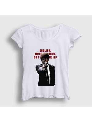 Presmono Kadın Beyaz English Film Pulp Fiction T-Shirt