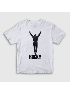Presmono Unisex Çocuk Beyaz Training Film Rocky T-Shirt