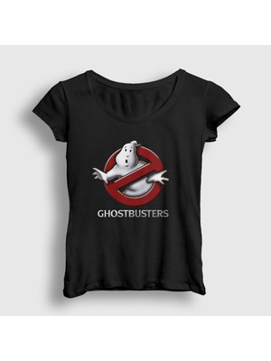 Presmono Kadın Siyah Logo Film Hayalet Avcıları Ghostbusters T-Shirt
