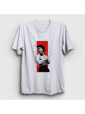 Presmono Unisex Beyaz Kiai Bruce Lee T-Shirt