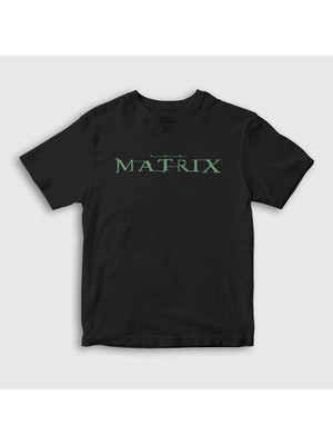 Presmono Unisex Çocuk Siyah Logo Film The Matrix T-Shirt