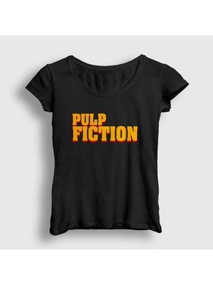 Presmono Kadın Siyah Logo Film Pulp Fiction T-Shirt