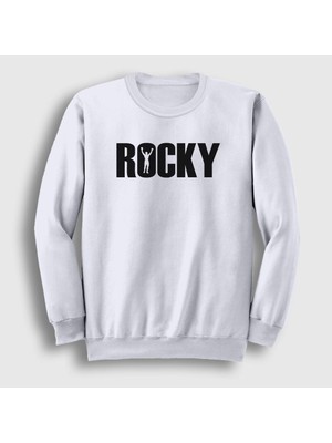 Presmono Unisex Beyaz Logo Film Rocky Sweatshirt