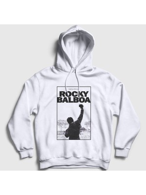 Presmono Unisex Beyaz Over Film Rocky Kapüşonlu Sweatshirt