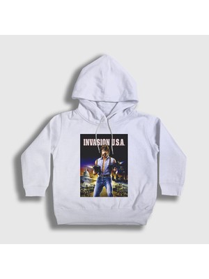 Presmono Unisex Çocuk Beyaz invasion Chuck Norris Kapüşonlu Sweatshirt