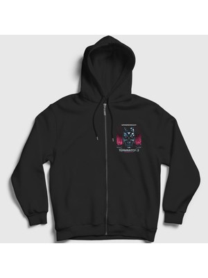 Presmono Unisex Siyah T 800 Film The Terminator Fermuarlı Kapüşonlu Sweatshirt