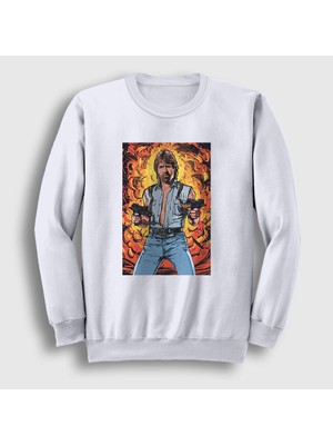 Presmono Unisex Beyaz Explosion Chuck Norris Sweatshirt
