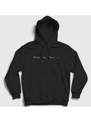 Presmono Unisex Siyah Wake Up Neo Film The Matrix Kapüşonlu Sweatshirt