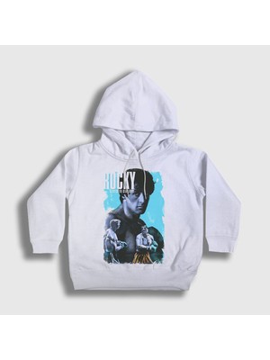 Presmono Unisex Çocuk Beyaz Victory Film Rocky Kapüşonlu Sweatshirt