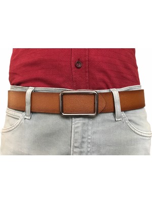 Goderi Deri Yeni Trend, Pimli Siyah Nikel Tokalı, Dayanıklı Taba Kemer 4 cm