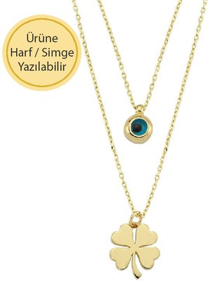 Engingold 14 Ayar Altın Nazarlı Yonca Kolye