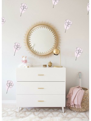 Sticker Sepetim Mini Papatya Lila Çizgisel Duvar Sticker Set