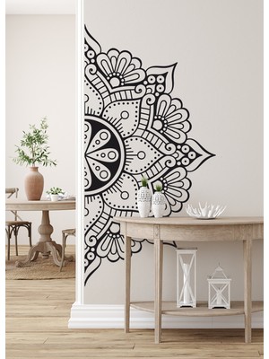 Sticker Sepetim Mandala Çiçek Xl Dekoratif Duvar Sticker - Yarım Yuvarlak Duvar Dekoru Iıı
