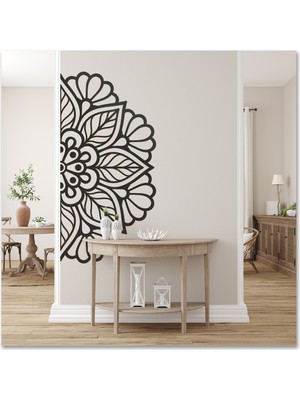 Sticker Sepetim Çiçek Yarım Mandala Dekoratif Duvar Sticker - Duvar Dekoru Iıı