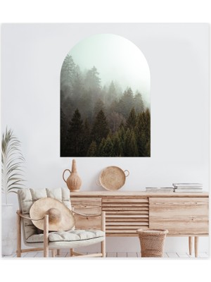 Sticker Sepetim Bohem Oval Dağlar Orman Sis Duvar Sticker