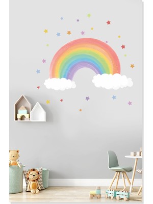 Sticker Sepetim Soft Gökkuşağı Bulutlar ve Renkli Yıldızlar Çocuk Odası Duvar Sticker