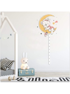 Sticker Sepetim Ayda Uyuyan Sevimli Ayıcık Çocuk Odası Boy ve Gelişim Ölçer Duvar Sticker