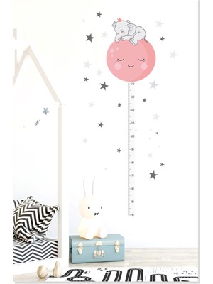Sticker Sepetim Sevimli Uyuyan Fil ve Pembe Ay  Boy Ölçer Çocuk Odası Duvar Sticker
