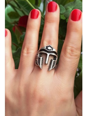 Fildişi Aksesuar Antik Gümüş Kaplama Özel Miğfer Şekilli El Yapımı Ayarlanabilir Yüzük