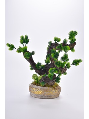 Kibrithane Çiçek Yapay Ağaç Beton Saksı Doğal Ağaç Gövdeli Bonsai KC00300048