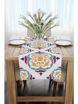 Cango Home Beyaz Mavi Modern Etnik Karo Desenli Dijital Baskılı Runner CGH570-RN