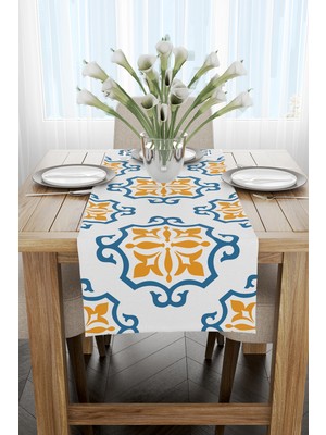 Cango Home Beyaz Mavi Modern Etnik Karo Desenli Dijital Baskılı Runner CGH578-RN