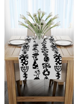 Cango Home Siyah Beyaz Dekoratif Desenli Dijital Baskılı Runner CGH588-RN