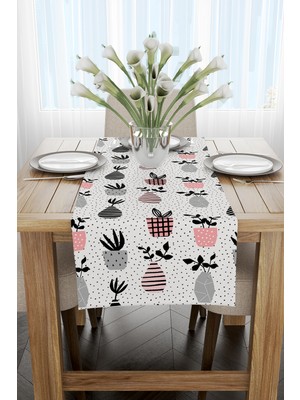 Cango Home Beyaz Pembe Vazolu Çiçek Desenli Dijital Baskılı Runner CGH604-RN