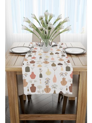 Cango Home Beyaz Çok Renkli Dekoratif Vazo Desenli Dijital Baskılı Runner CGH619-RN