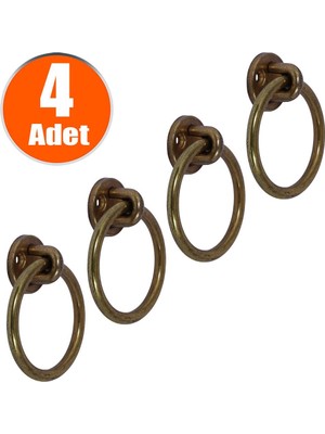 Nobel Sarkaç Dolap Çekmece Kulpu Kulbu Antik Sarı Metal Halka Kulp (4 Adet)