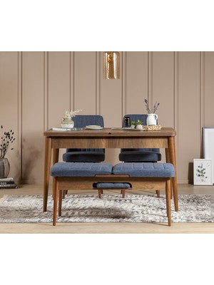 SEMBOL MİNİ MASA TAKIMI CEVİZ LACİVERT