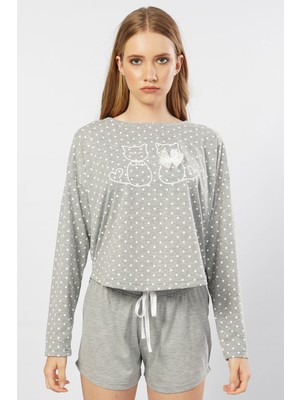 Vienetta Düşük Omuzlu Uzun Kol Şortlu Pijama Takım
