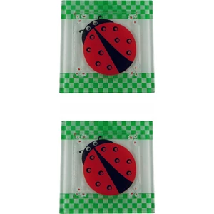 Cam Banyo Gider Kapak Süsü 2 Adet  Cam Gider Kapağı 10X10 cm Uğur Böceği