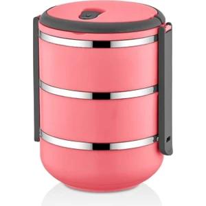 Sefer Tası Yemek Termosu - 3 Katlı - 2,25 Litre - Sızdırmaz - Pembe - Saklama Kabı