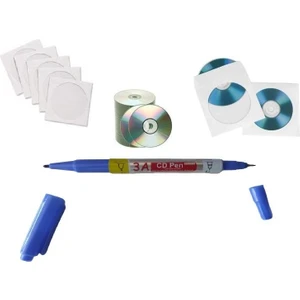 Boş CD 10 Adet Boş CD Zarfı 10 Adet Asetat Kalemi Mavi Çift Taraflı S ve M Tipli