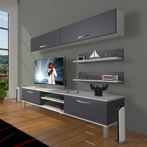 Eko 5 Mdf DVD Krom Ayaklı Tv Ünitesi Tv Sehpası Beyaz Antrasit
