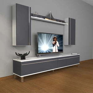 Eko 5d Mdf Std Krom Ayaklı Tv Ünitesi Tv Sehpası Beyaz Antrasit