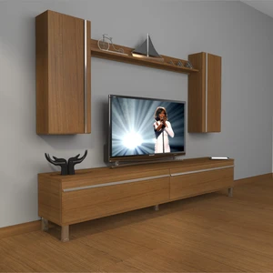 Eko 5d Mdf Std Krom Ayaklı Tv Ünitesi Tv Sehpası Naturel Ceviz