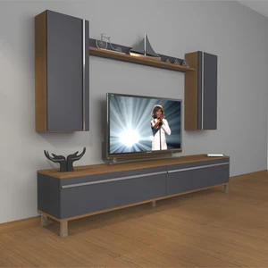 Eko 5d Mdf Std Krom Ayaklı Tv Ünitesi Tv Sehpası Ceviz Antrasit