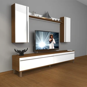 Eko 5d Mdf Std Krom Ayaklı Tv Ünitesi Tv Sehpası Ceviz Beyaz